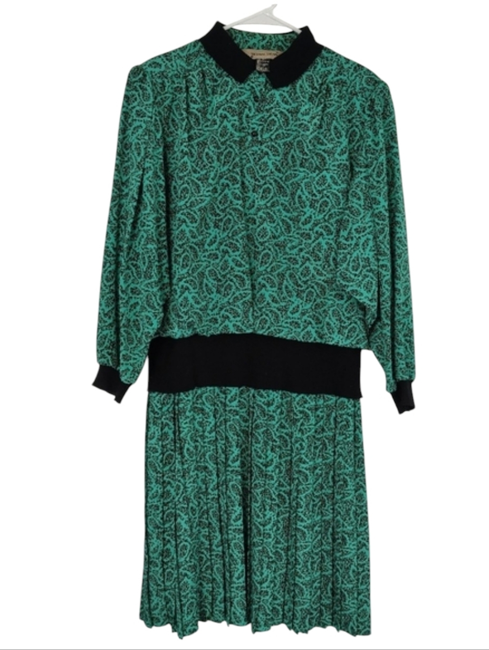 Vintage 80s Sheridan Square Women's Green Paisley Plus Size Midi Dress Sz 16P